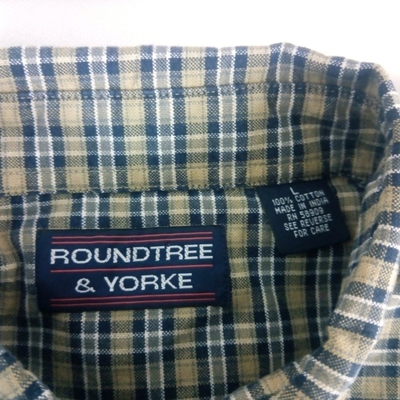 Roundtree & Yorke Green Plaid Button Down Shirt L - Picture 3 of 6